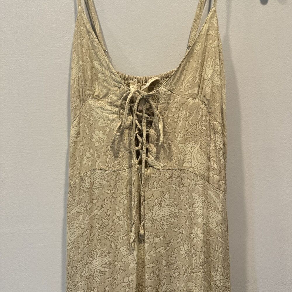 Jen's Pirate Midi Dress Booty Lace Up Boho Prairie Floral Beige Hippie Women S - Picture 12 of 12